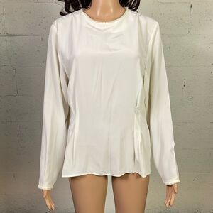 You Nique Ivory faux Pearls Satin Long Sleeve Button Back Shirt M